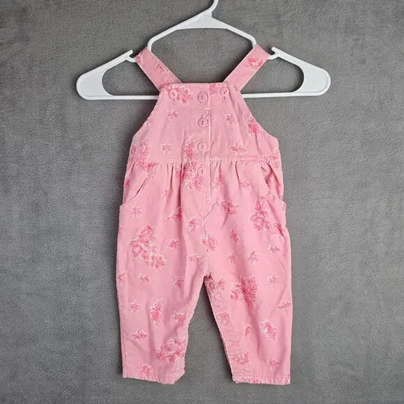 Vintage Oshkosh Bgosh Pink Corduroy Floral Overalls Size 12 Month - Picture 1 of 7